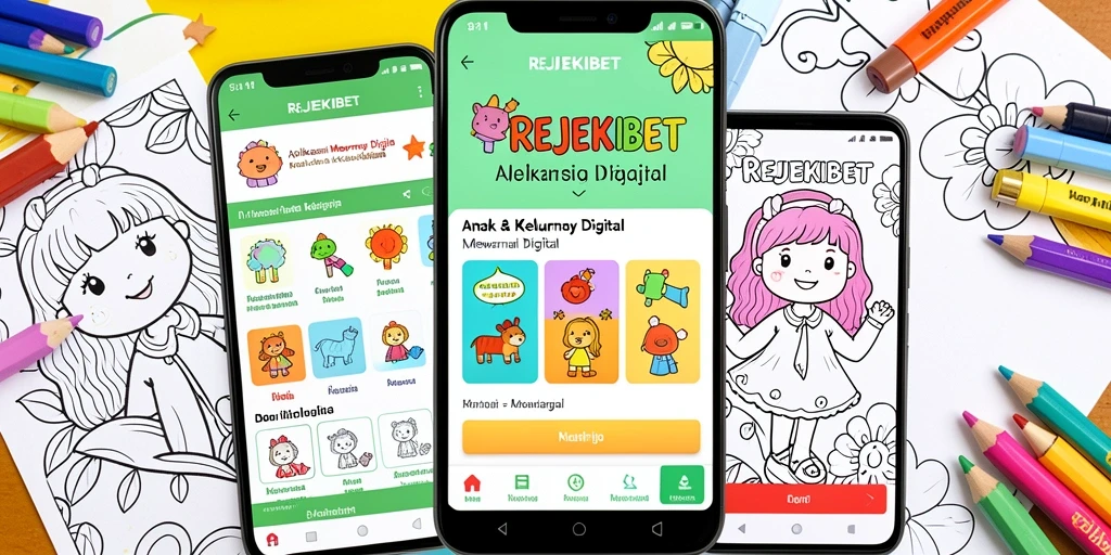 Tampilan antarmuka pengguna REJEKIBET yang ramah anak saat mewarnai.