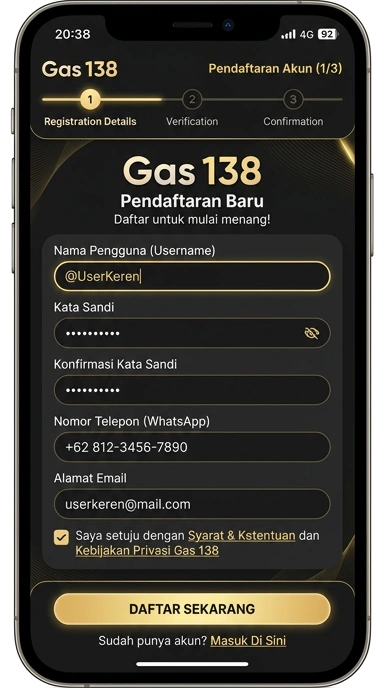 Tampilan halaman daftar gas138