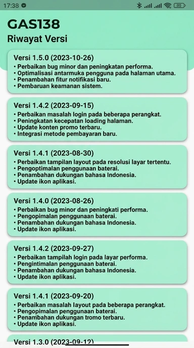 Tampilan riwayat versi gas138